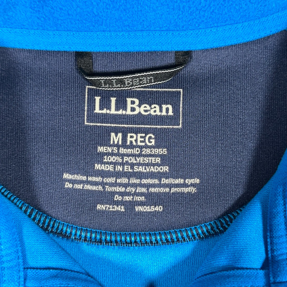 LL Bean Sweater Adult MEDIUM Blue Fleece Colorblock 1/4 Quarter Zip Pullover - Picture 4 of 8